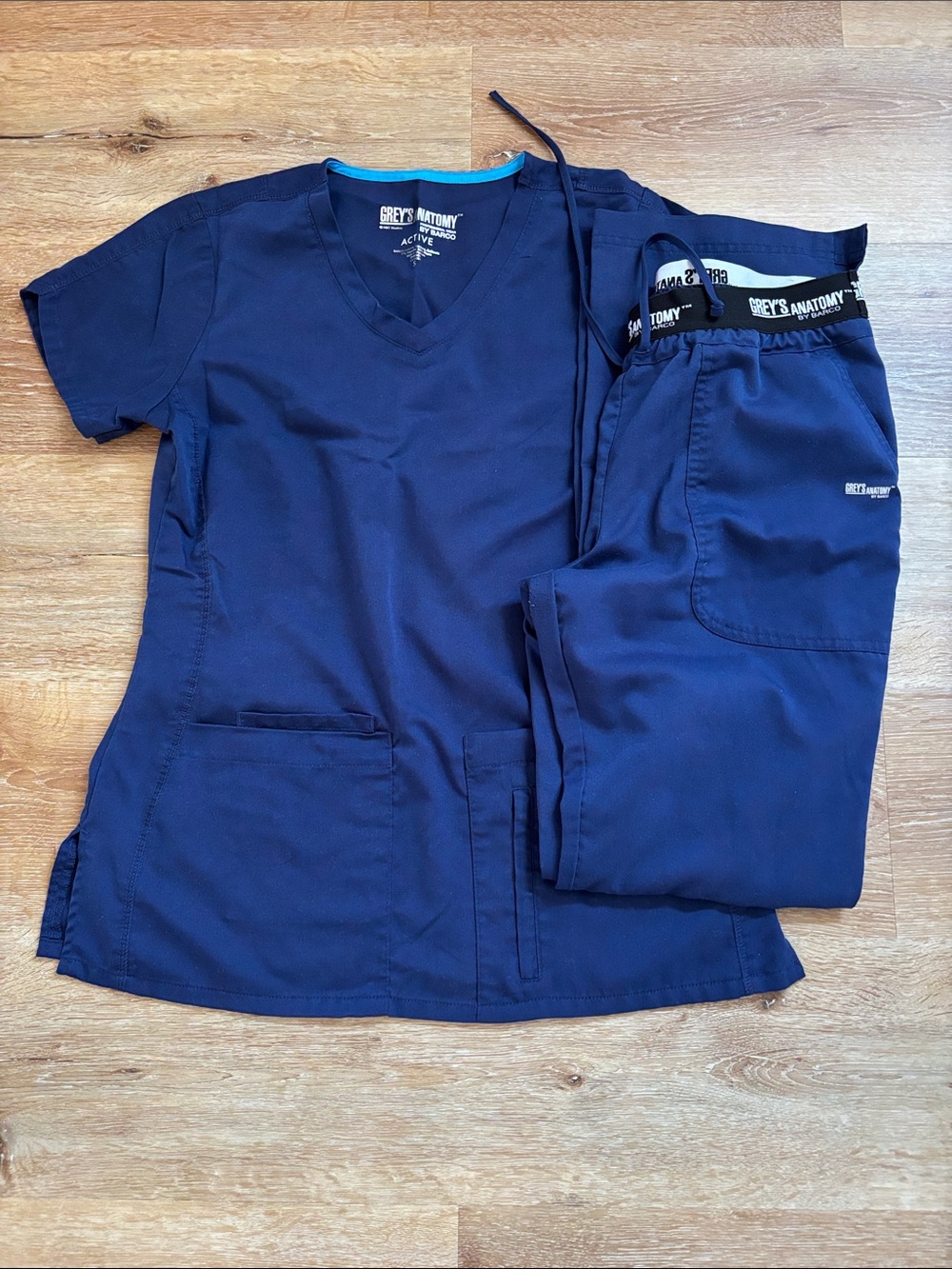 Grey's Anatomy Navy V-Neck Scrub Top and Drawstring Pants